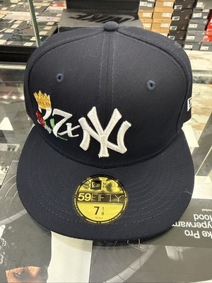 NY Yankees Navy Fitted Hat MLB 27x World Championships Patch Year Size 7 1/8