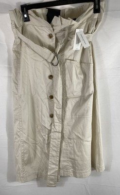 Banana Republic Women's Khaki Utility Midi Skirt Belted Button Front Sz 8 NWT