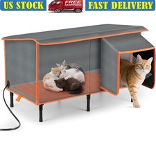 Heated Cat House Waterproof Insulated Outdoor Feral Pet Shelter W/ Heating Pad