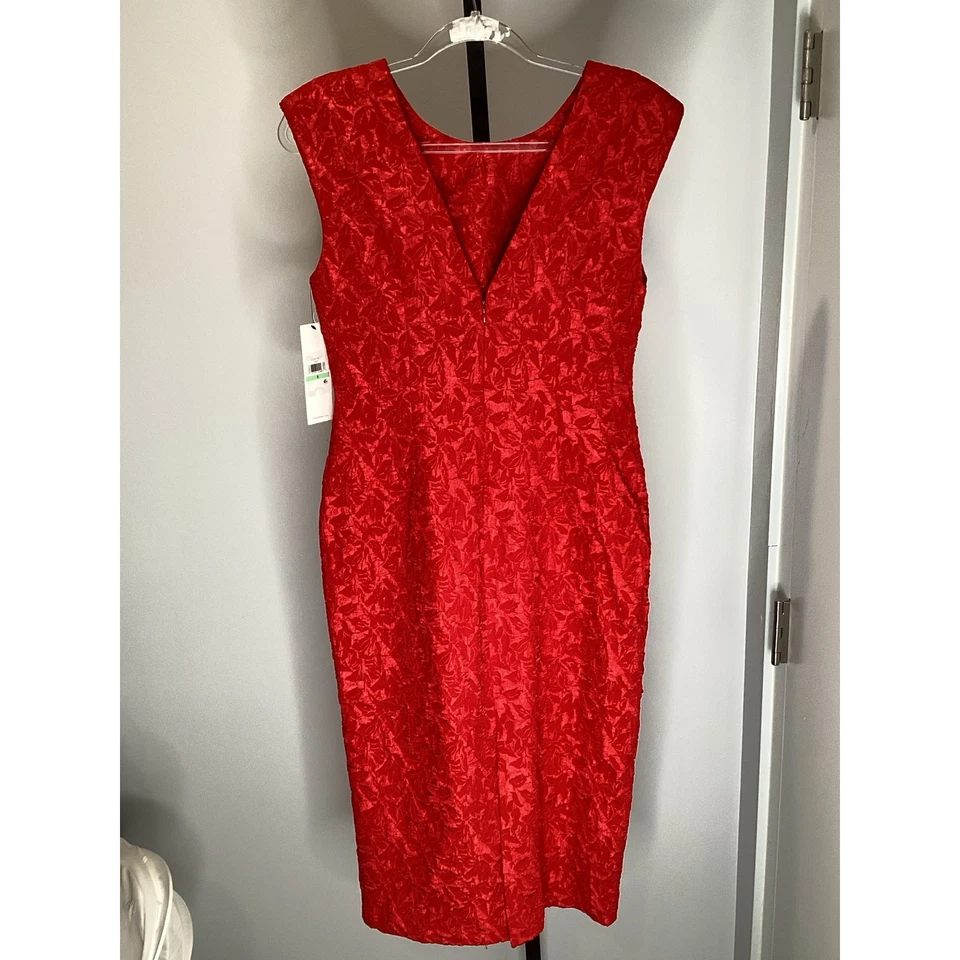 Vestido vaina para mujer Calvin Klein rojo brocado - textura sin mangas talla pequeña 8 Foto 3 de 4