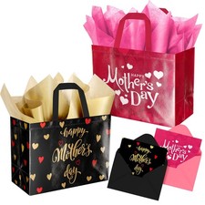 2 Pack Mother  s Day Gift Bags with Tissue Paper  Cards   Reusable Non-Woven Gif