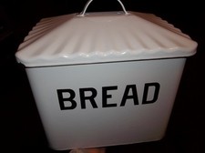 Vintage Farmhouse Country Style White Enamel Bread Box Basket Canister Storage