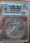 2010 ANACS MS 70 Silver American Eagle First Release TM