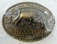 NEW NOS Vintage 1981 HESSTON NFR Belt Buckle Brass NATIONAL FINALS RODEO