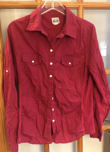 Converse Womens Red Button-down Roll Tab Collared Shirt Long Sleeve Sz L Large