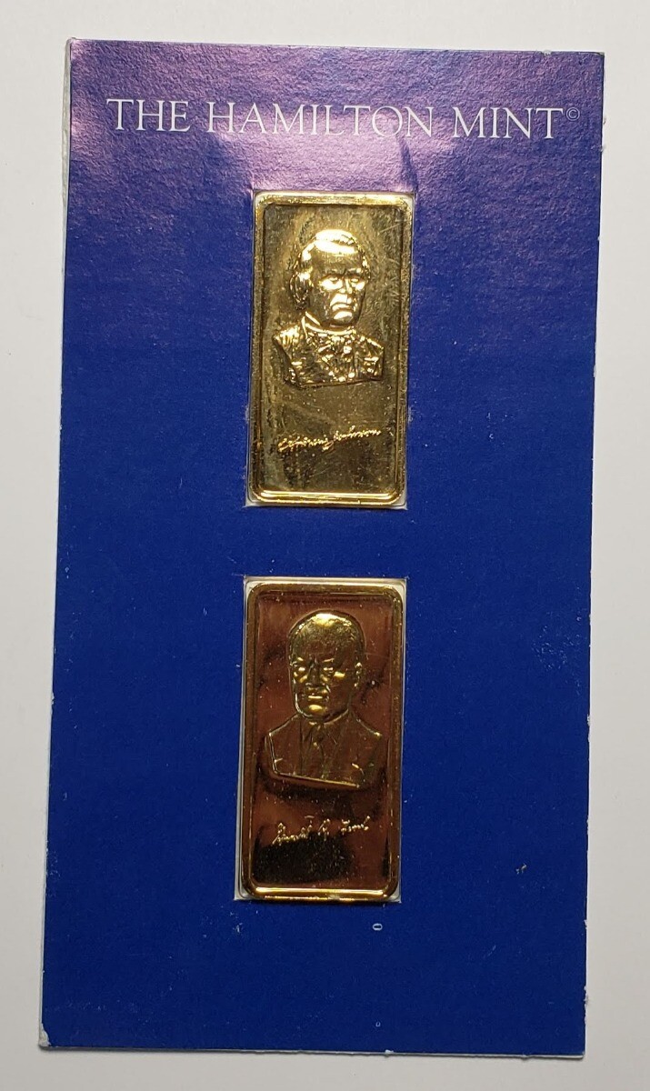 Vintage 1oz .999 Silver Gold Plate Bar Hamilton Mint Johnson Ford