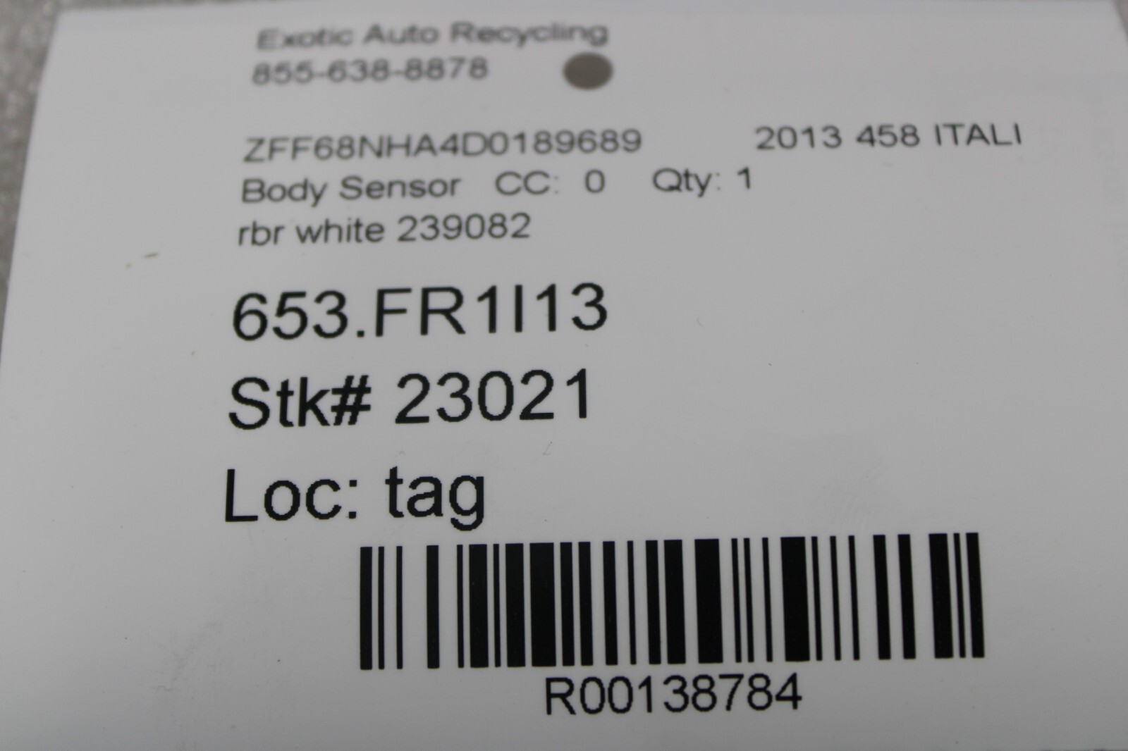 Ferrari California, 458, FF, Rear Bumper Parking Sensor, Used, P/N 239082