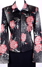 ST.JOHN Women's Red Black Metallic Sequins Studs Shimmer Jacket Sz 4