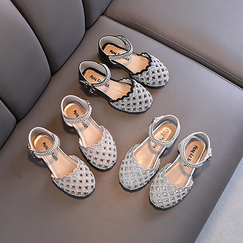 Girls Sandals Wedding Kids Beach Party Princess Dress School Show Flats Shoes - Image 2 of 4