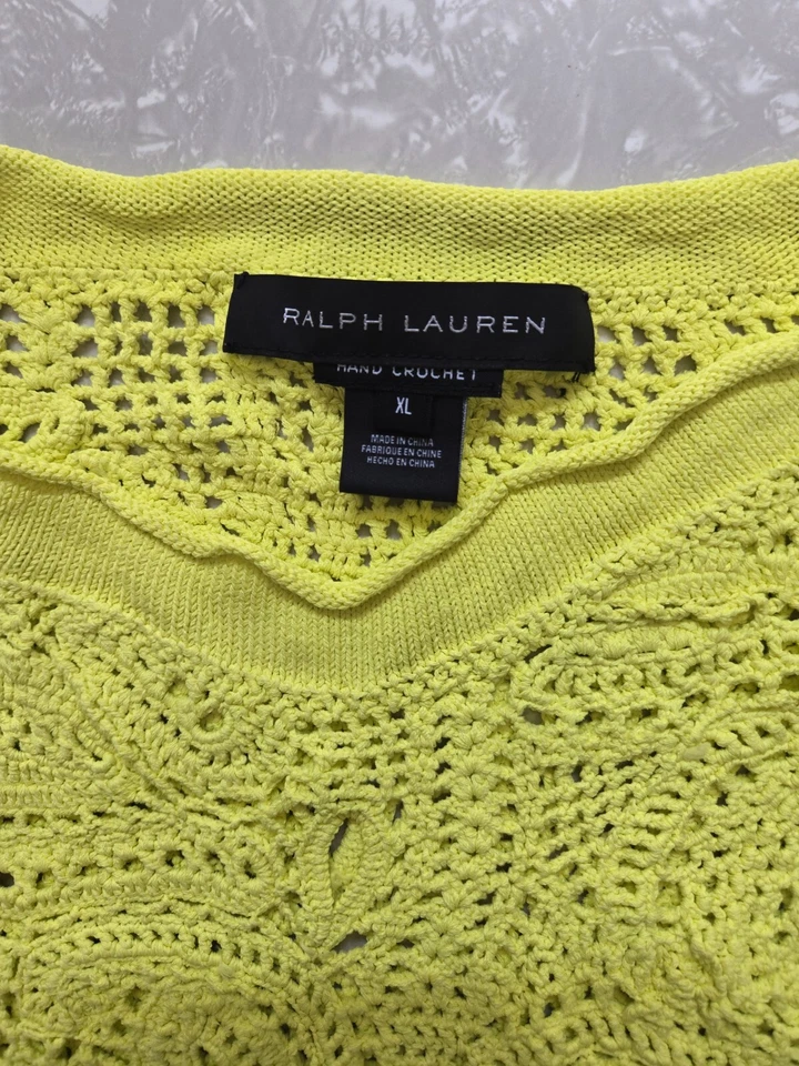 Ralph Lauren 黑色标签手工针织钩针编织长袖毛衣 XL 码黄色 — 第 3/4 张图片