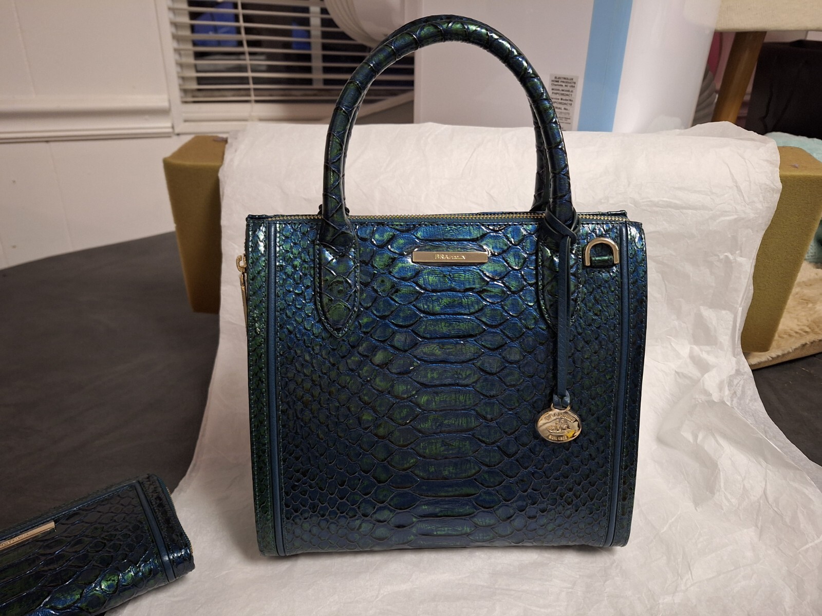 Brahmin Kalopsia Collection Small Caroline Evergreen Satchel & Matching Wallet image 7