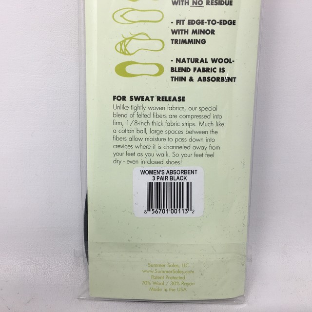 Summer Soles Ultra Absorbent Insoles - Black 3 PR for sale online | eBay