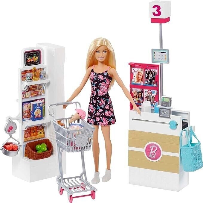 Barbie Doll Grocery Supermarket Playset with Pretend Food & Cash
