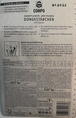 COMPO 60 Stck Dngestbchen fr Grnpflanzen und Palmen mit Guano NEU/OVP  | eBay.de
