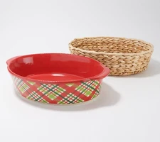 Temp-tations 3 Qt Oval Baker, Banana Grass Basket,Holiday PLAID K50351