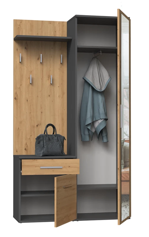 MODAL CASA Mobile ingresso moderno 100 cm specchio appendiabiti quercia Reno - Immagine 4 di 4