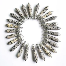 Wholesale 20pcs Natural Mottled Stone Pillar Hexagonal Column Pendants 10x32mm