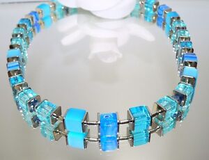 Halskette Würfelkette Würfel Cube Glas Resin türkis weiß blau mehrfarbig  092e