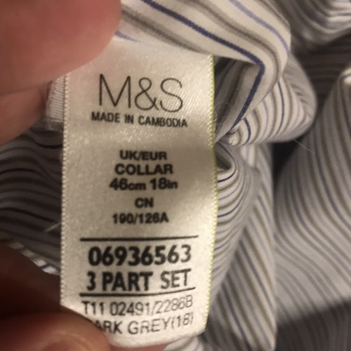 M&S Collection Men’s Cotton Green Striped Shirt Size XXL Long Sleeve 2XL - Picture 4 of 6