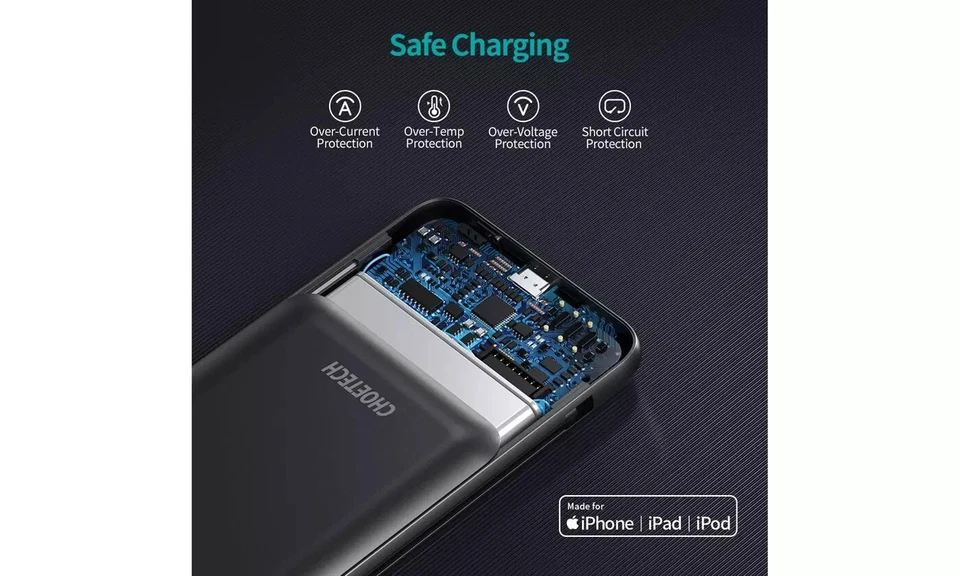 CHOETECH Power Bank with Built-in USB-C and Lightning Cables 10,000 mAh Charger - Image 4 of 4