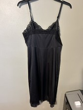 Vintage Lingerie Black Full Slip USA Made Silky Nylon Lace Vassarette Sz 36F