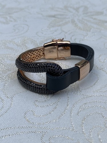 Bronzo Italia Rose Color Bronze 5.00 tcw Black Spinel & Leather Bold Bracelet - Picture 5 of 7