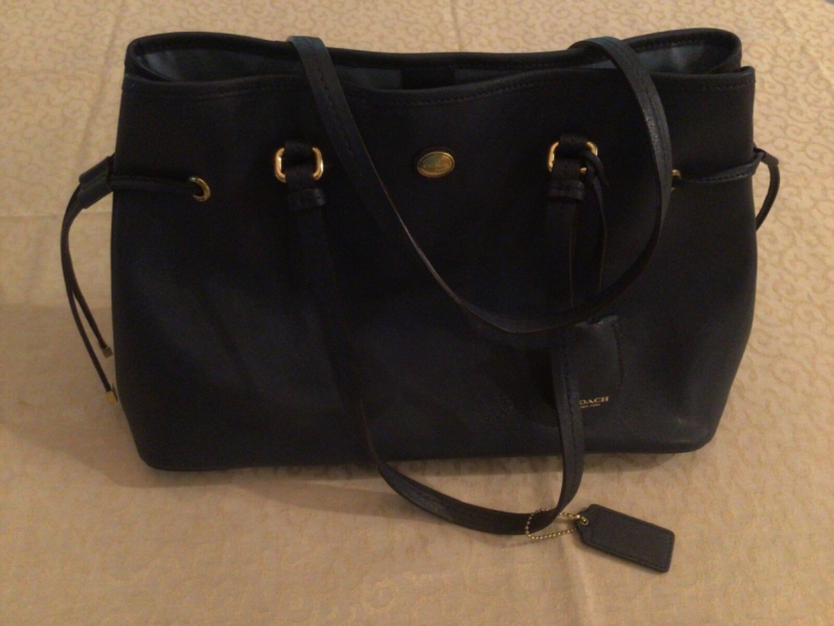 Coach Peyton Saffiano Leather Drawstring Carryall Tote Bag Handbag F29362  Navy