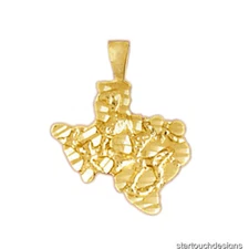 New 14k Yellow Gold Map of Texas Nugget Charm Pendant
