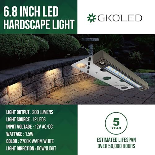 GKOLED 8-Pack Replaceable 6.8" LED Hardscape Lights Low Voltage Retaining - Picture 2 of 7