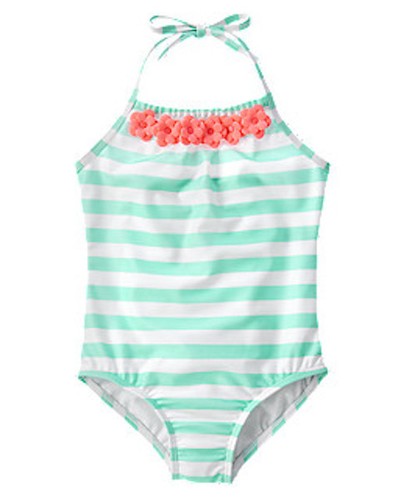 NWT Gymboree Flower Applique Stripe 1pc Swimsuit Swim shop 5 6 7 8 10 12 - Picture 2 of 2