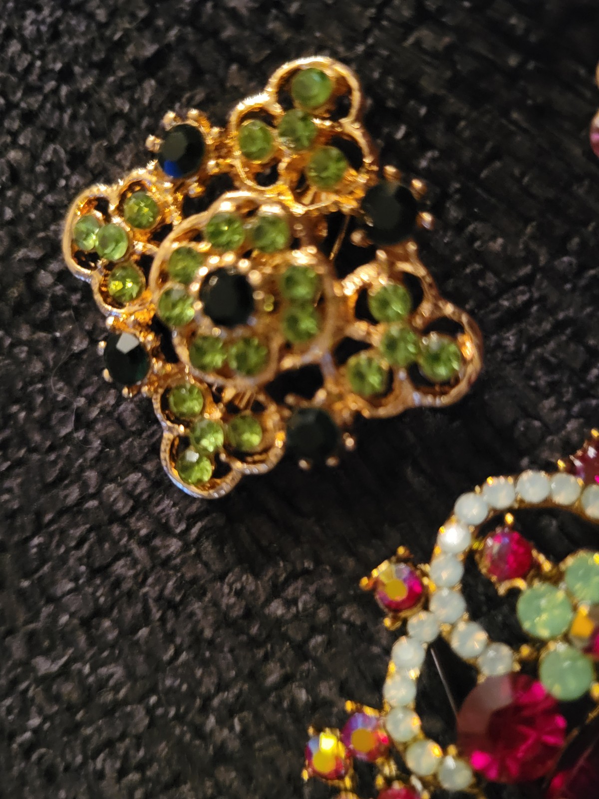 Multilayer Multilayer Flower Rhinestone Green Pin… - image 4