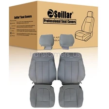 For 2009 2010 Ford F-150 Bottom & Top Leather Seat Cover Gray & Headrest Cover