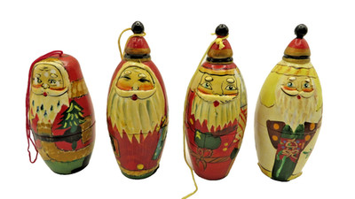Vintage Surprise Santa Christmas Egg Nesting Doll Wood Ornament hand painted