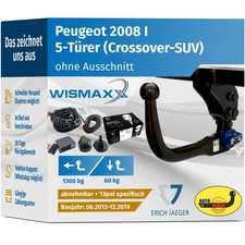 ANHÄNGERKUPPLUNG vert. abnehmbar für Peugeot 2008 I 13-19 +13pol E-Satz Erich J