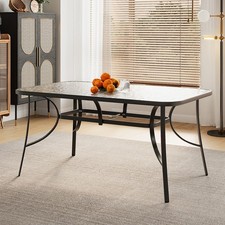 120cm Black Metal Garden Table Glass Rectangle Outdoor Dining Table Parasol Hole