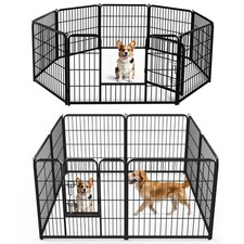 Indoor Outdoor Dog Playpen 32 Inch Foldable Metal Fence with Door for Pets