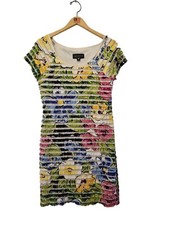 CONNECTED APPAREL size 12 floral dress stretch bodycon frill short sleeve