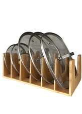 Kitchen Cabinet Organizer - Sturdy Bamboo Pot and Pan Organizer for Inside Ca...