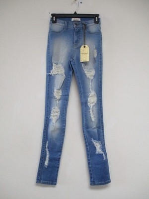 Vibrant MIU Jeans Juniors 5 Blue Skinny Stretch Denim Distressed 24x30 P1682