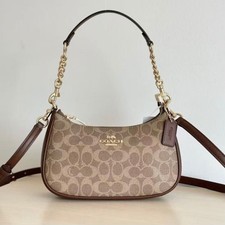 NWT Coach Teri Shoulder Bag Canvas Leather Brown CV933 Fast Shipping