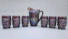 Weishar Moon And Star Amethyst Carnival Fullsize Water Set Pitcher 6 Tumblers