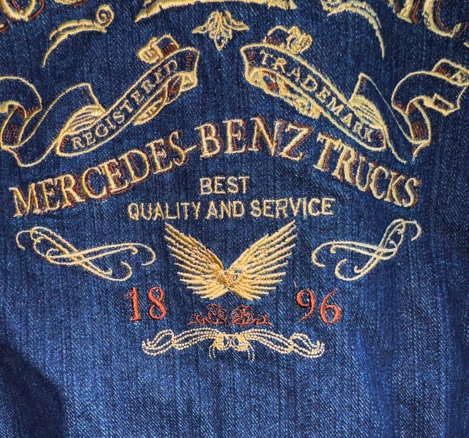 MERCEDES BENZ TRUCKER DISTRICT TRUCK DENIM JACKET EMBROIDERED SIZE L image 7