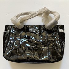 NWT Coach F17728 Patent Leather Embossed East West Monogram Tote Handbag Black