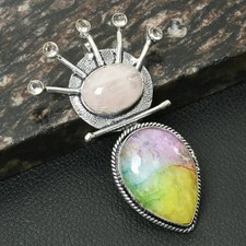 Regenbogen Solar Quarz Rosenquarz Edelstein Handarbeit Anhänger Schmuck 2,8" AP-52834