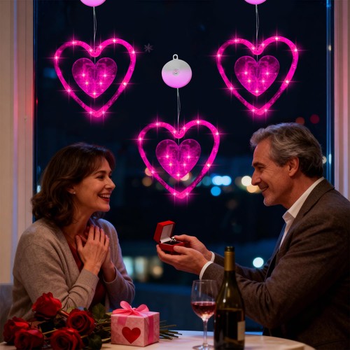 3 Pcs Valentines Day Window Lights Decorations with Timer, Double Heart Shaped  - Picture 6 of 6