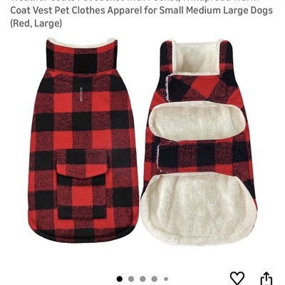 Malier Winter Coat Plaid Fleece Dog Jacket Windproof Warm Pocket Red Large