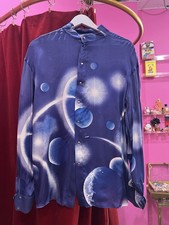 Vintage Thierry Mugler Shirt, Sz 46 Blue Silk Blend, Italy