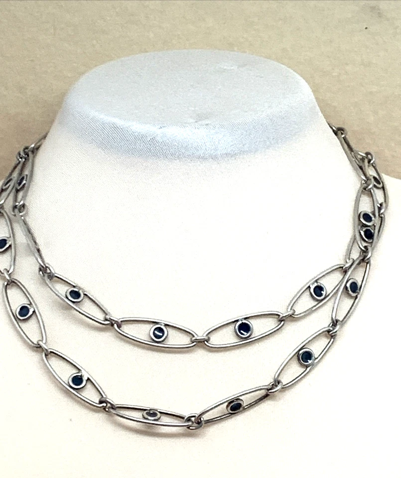 ANTICA COLLANA ANNI '70 IN ARGENTO 800 E SMALTO CHAMPLEVE' BLU' Gr 44 LUNGA 81 - Immagine 2 di 4