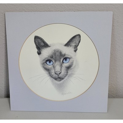 Marjorie Miller Siamese Cat Art Print Matted 10x10 Blue Eyes Sketch Excellent