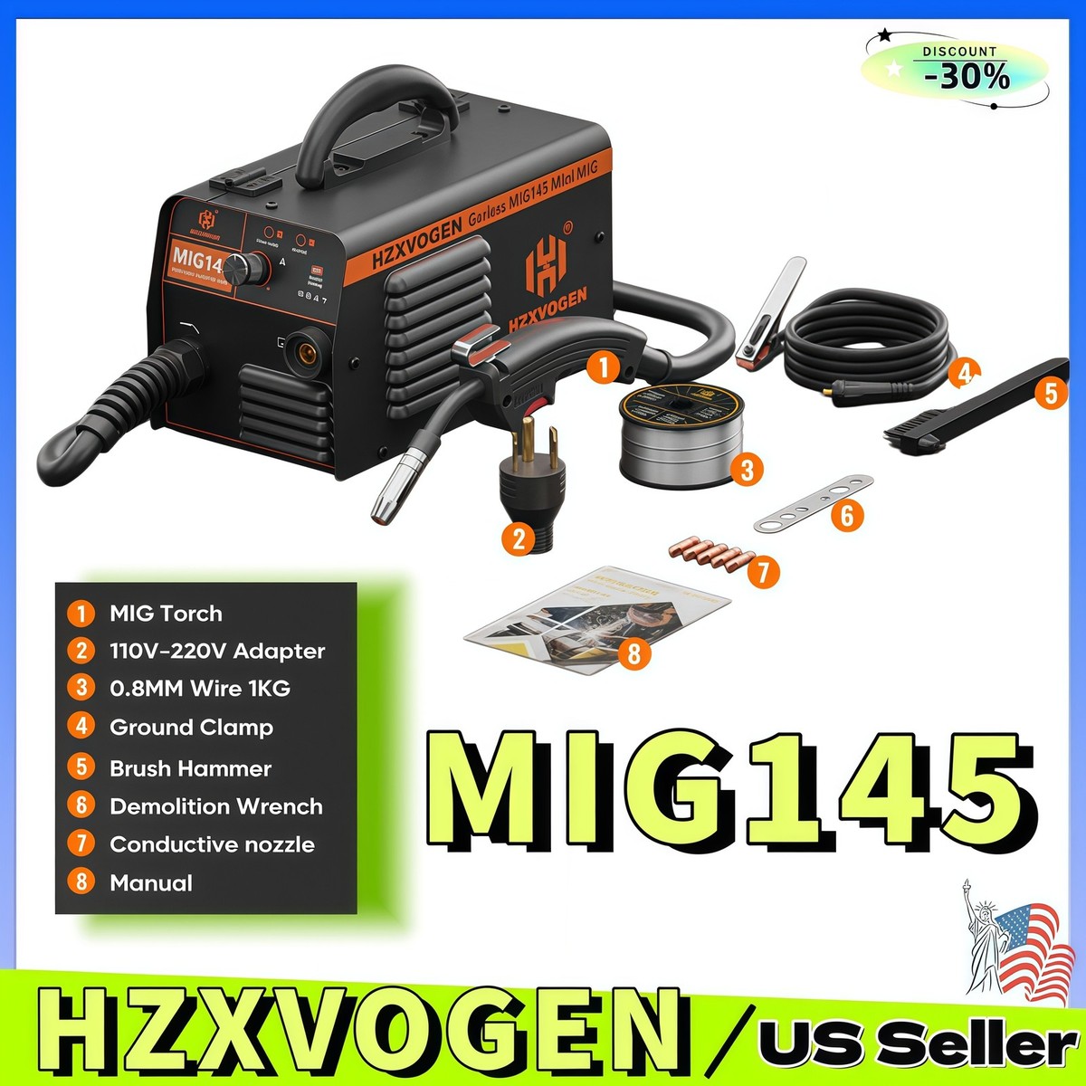 HZXVOGEN MIG145 MIG Welder 110V 220V Gasless Welding Machine With